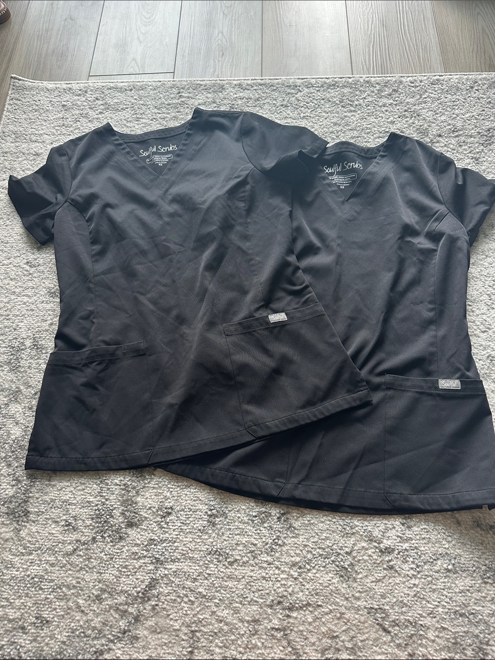 Soulful Scrubs V-Neck Black Scrub Medical Tops Bundle of 2